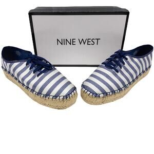 Nine West Lace Up Espadrille Platform Sneakers Womens 9.5 Blue White Gingerbread